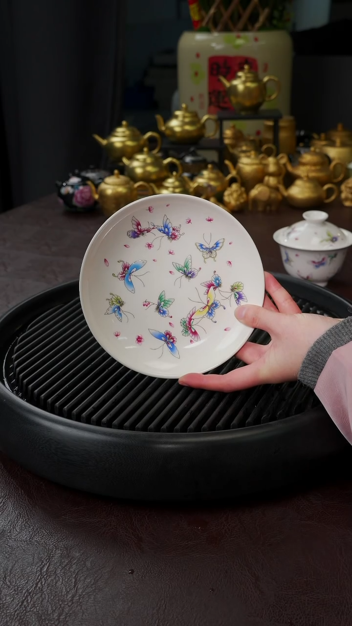 【闪购商品】杯【宜景窑手绘蝶舞】白色干泡