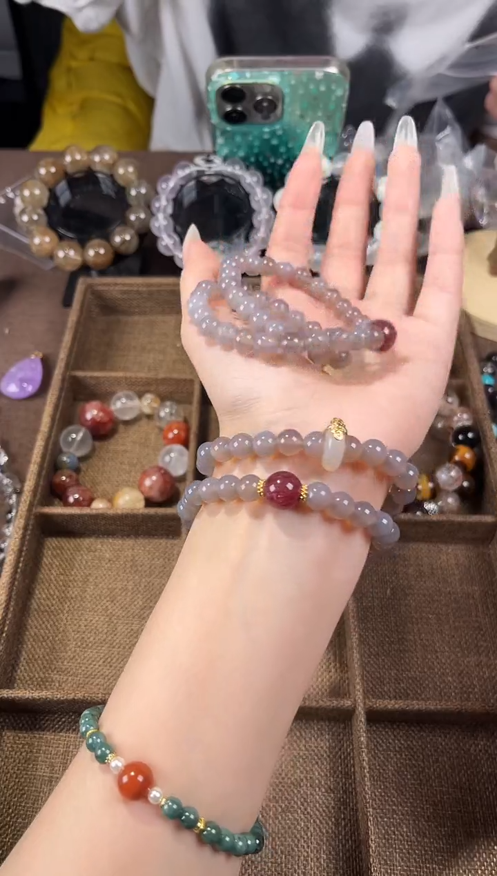 玛瑙/玉髓手链未镶嵌0050草莓玉髓玛瑙跑环双圈