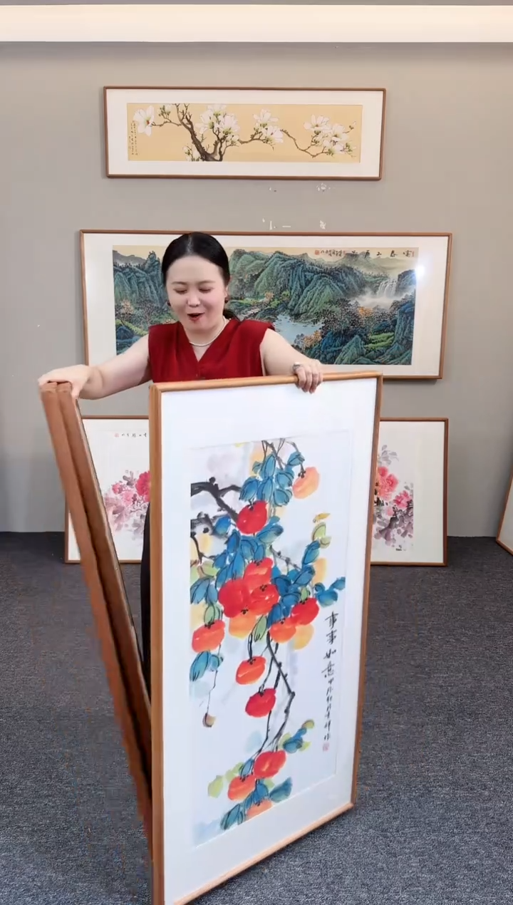 国画柿子120*60手绘作品