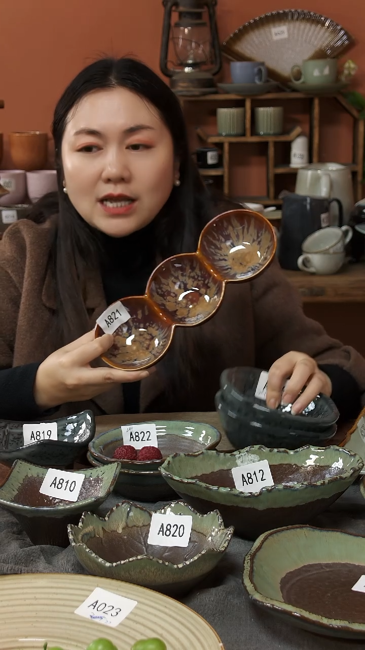 陶瓷A821陶瓷葫芦窑变结晶釉三格一个微瑕有可能开片