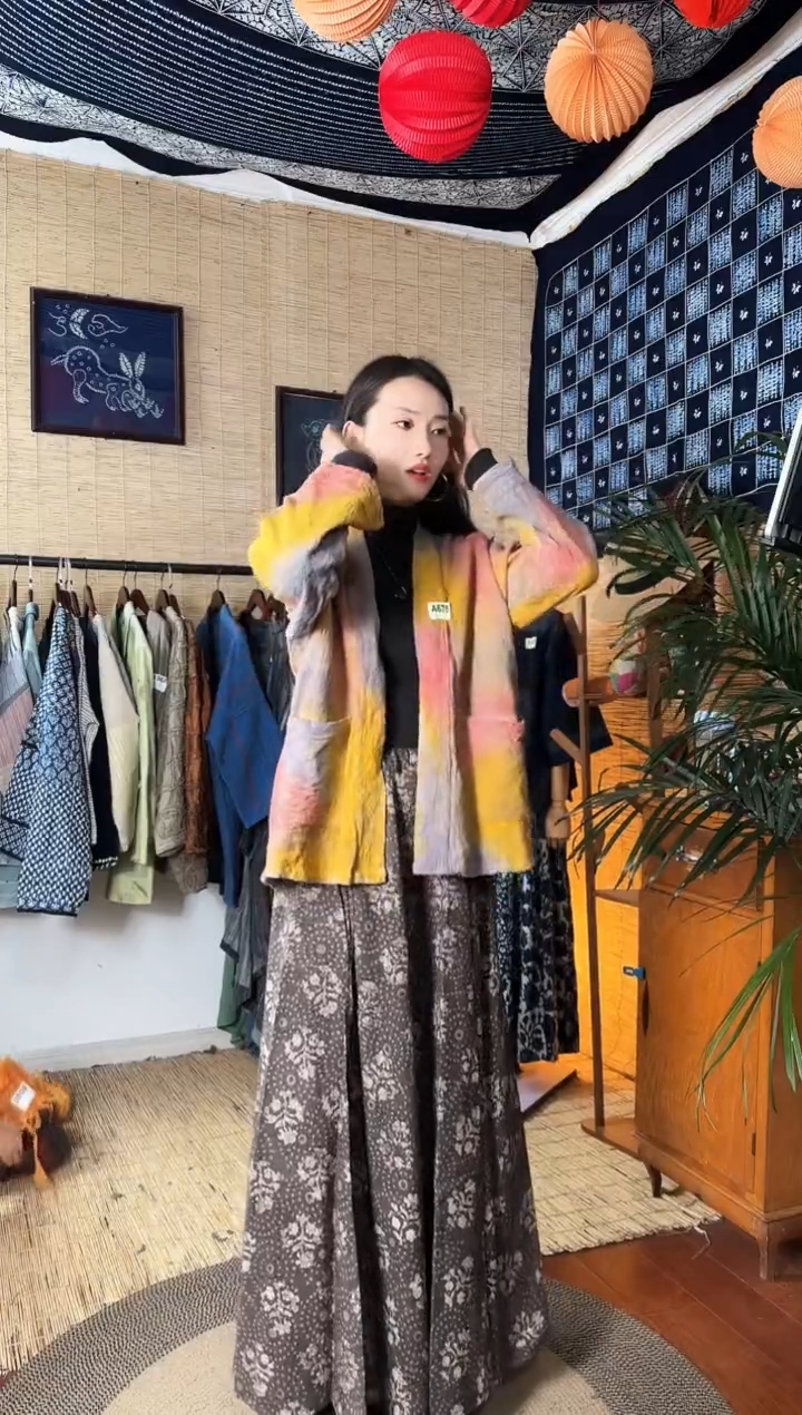 【闪购商品】设计师款棕拓印抽绳裙子