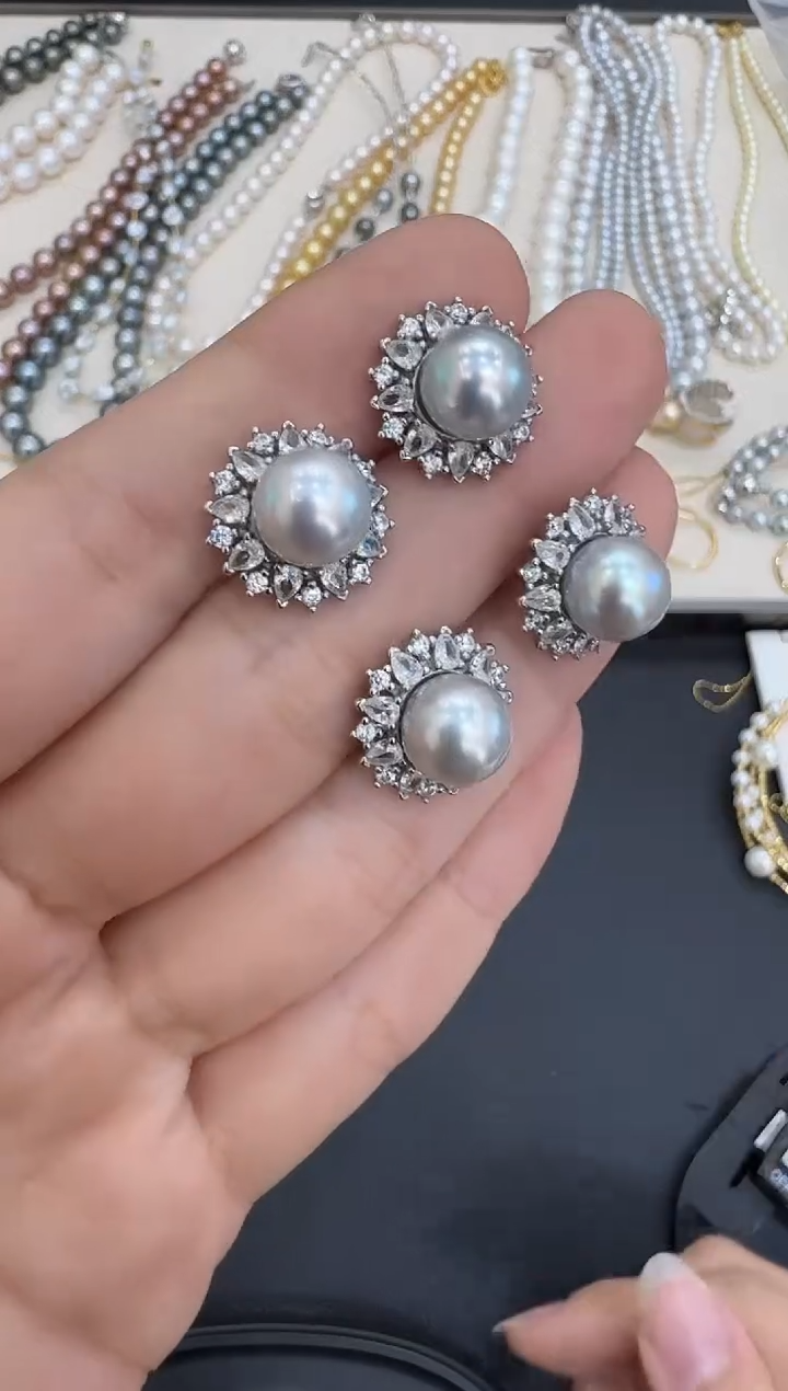 银S925镶嵌耳饰海水珍珠X1226-1227-218