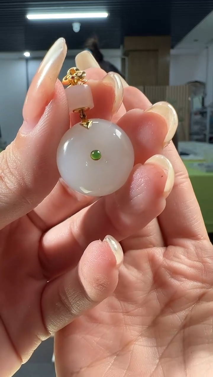 【闪购商品】和田玉吊坠18K金镶嵌白玉18K金平安扣吊坠