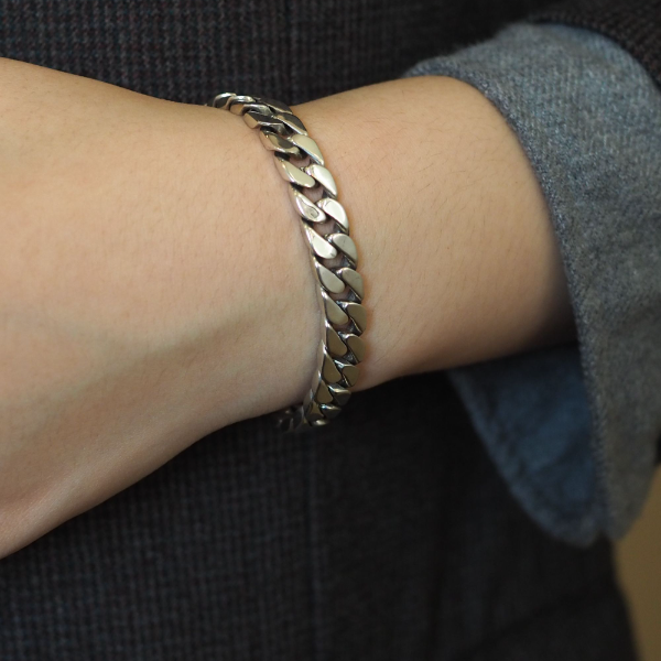 925银手链 复古做旧痕迹素款手环光面个性时尚百搭古巴小众风手链