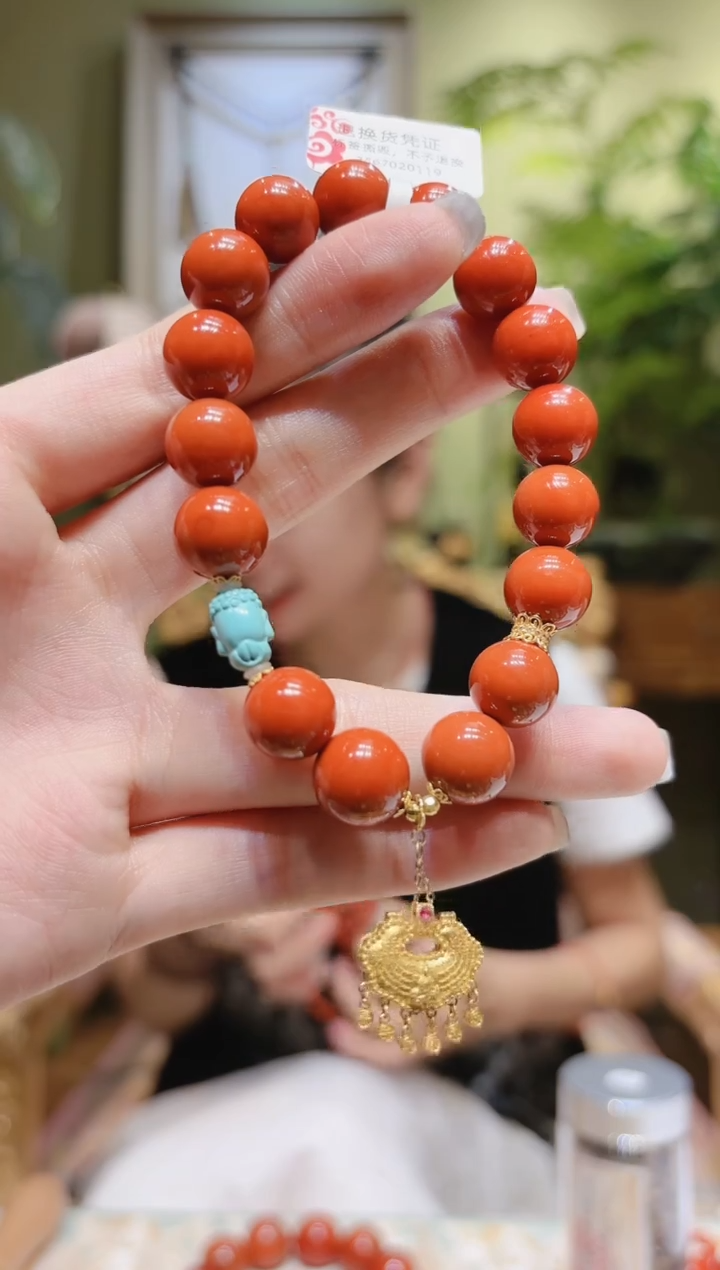 【闪购商品】南红玛瑙手串18K金镶嵌如意锁提溜南红手串2号
