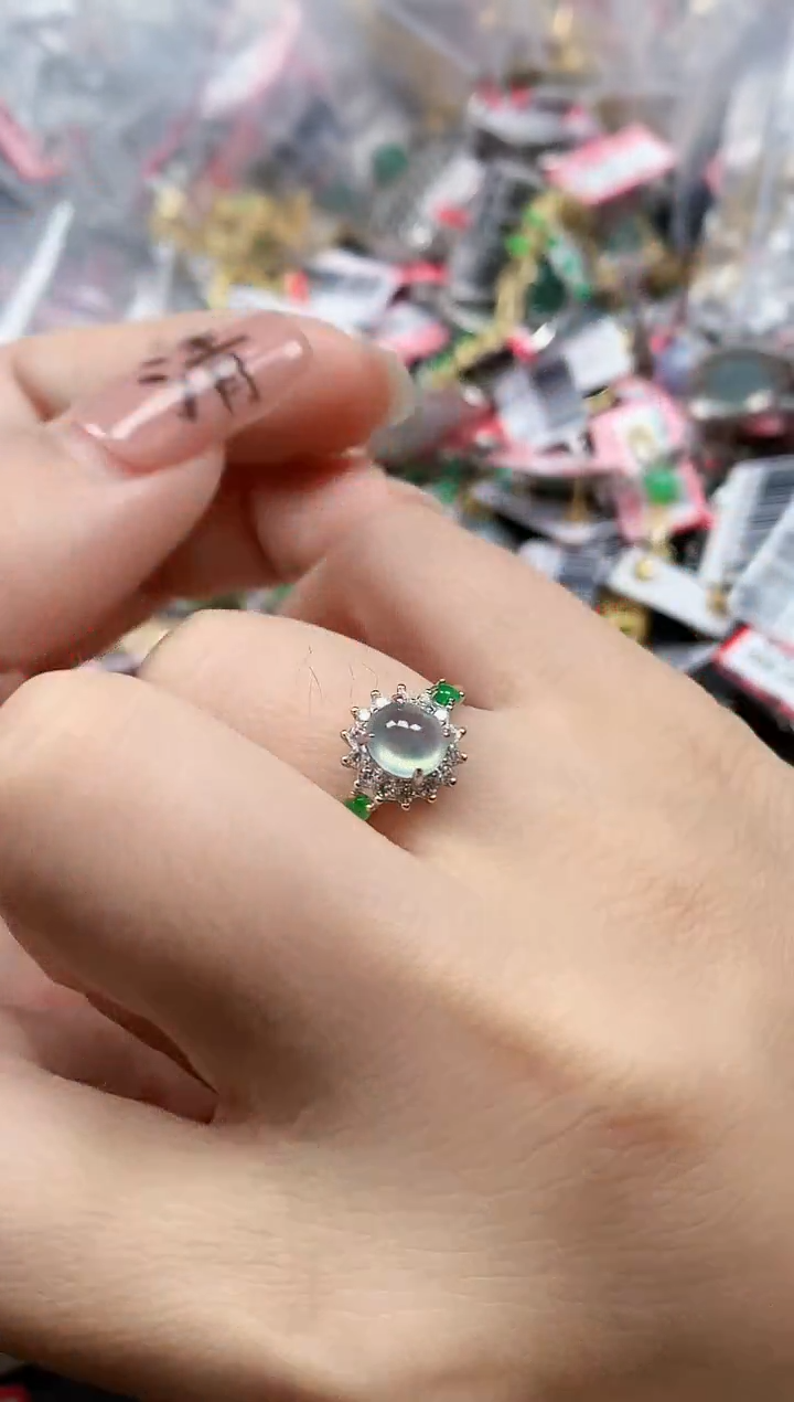 银S925镶嵌戒指翡翠天然A货缅甸翡翠