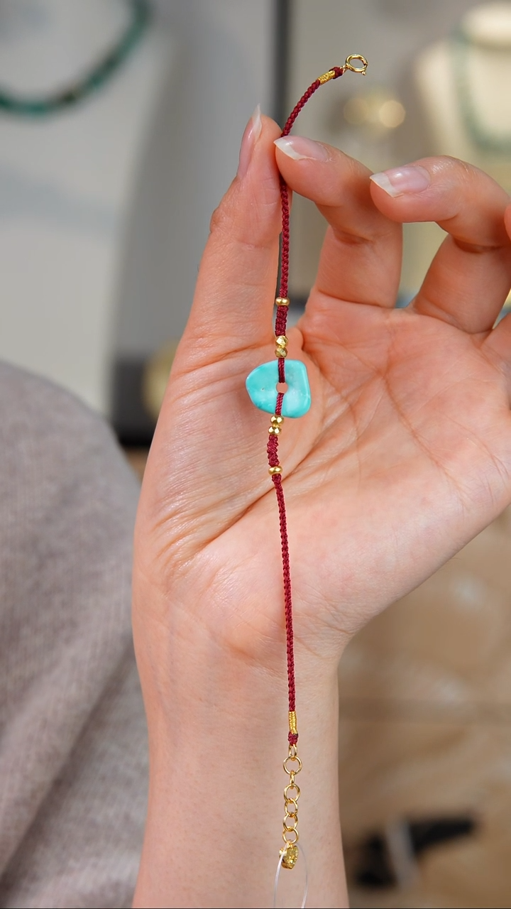 银S925镀金镶嵌绿松石手绳多样性发货