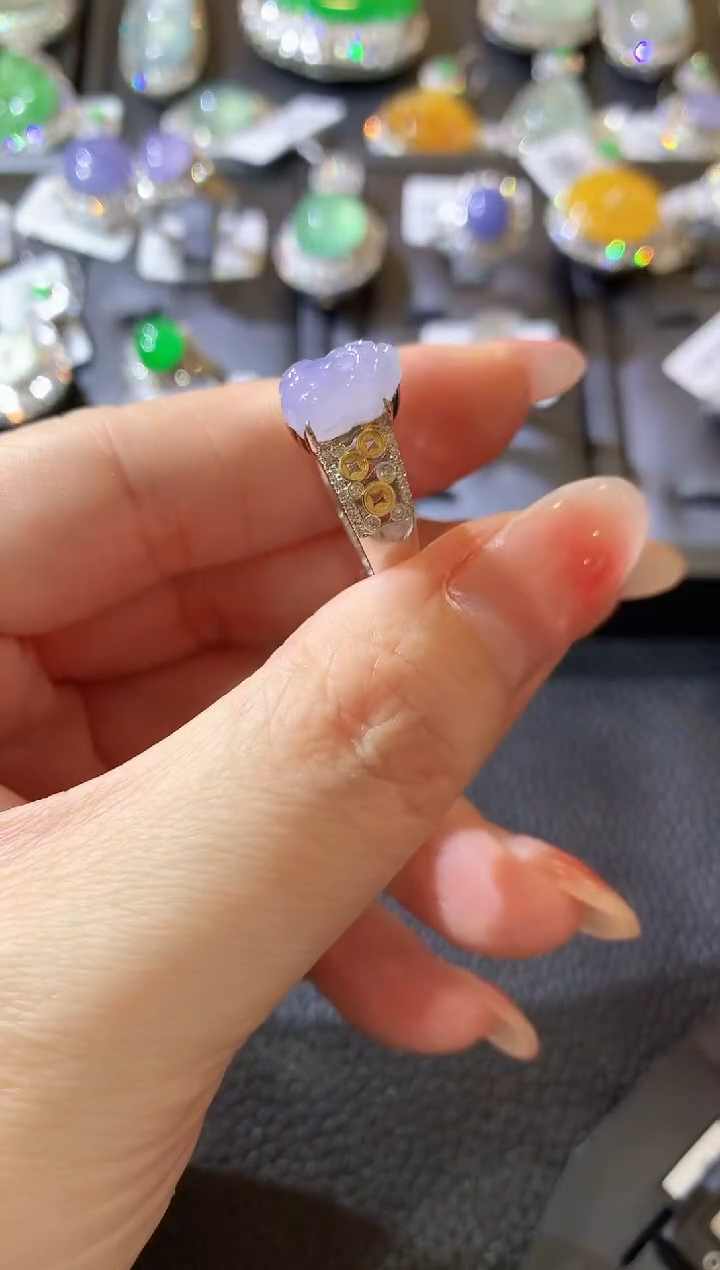 【闪购商品】翡翠戒指18K金镶嵌C8 3紫货有一定色差