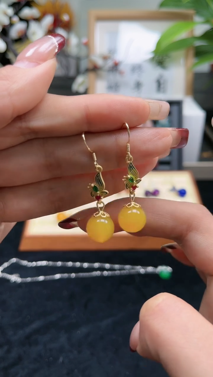 【闪购商品】玛瑙/玉髓耳饰银S925镀金镶嵌58642000