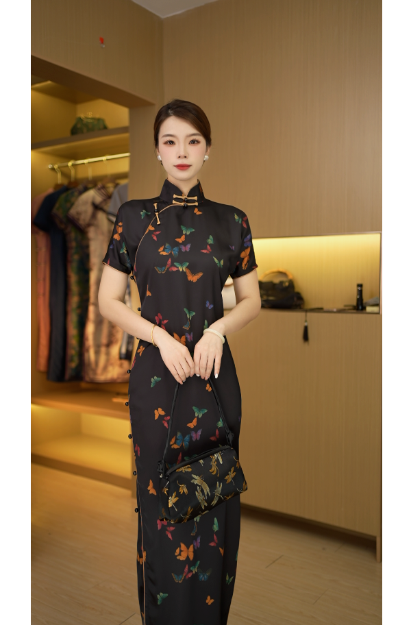 换新颜 古法全开襟气质文艺国风复古优雅长款旗袍