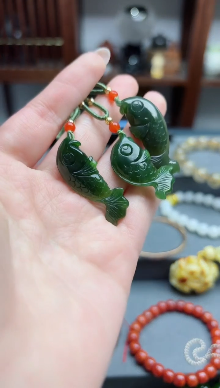 【闪购商品】和田玉吊坠未镶嵌碧玉鱼吊坠*3 QC多样性发其一