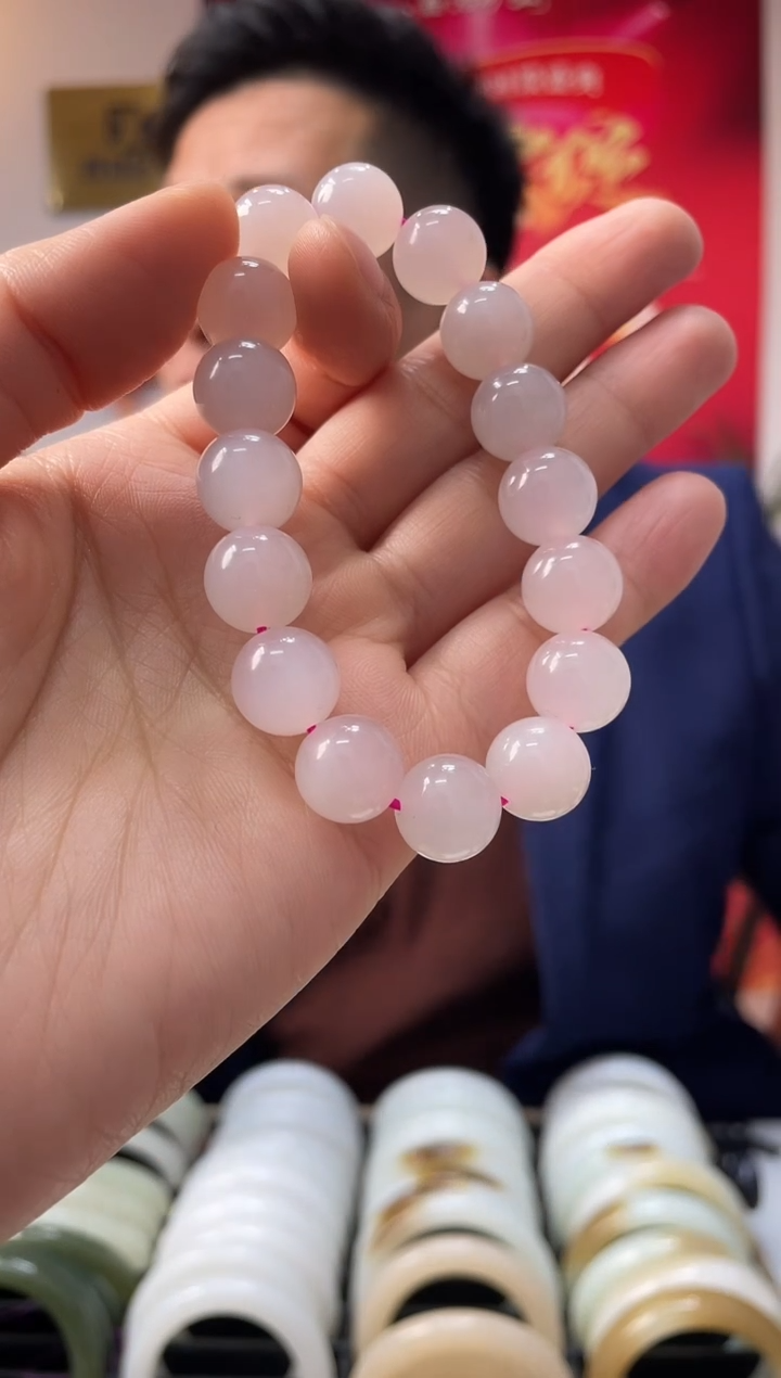 【闪购商品】和田玉手链未镶嵌藕粉卡11-12素圈手串一条