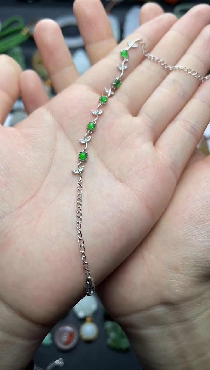 银S925镶嵌手链翡翠满天星手链06