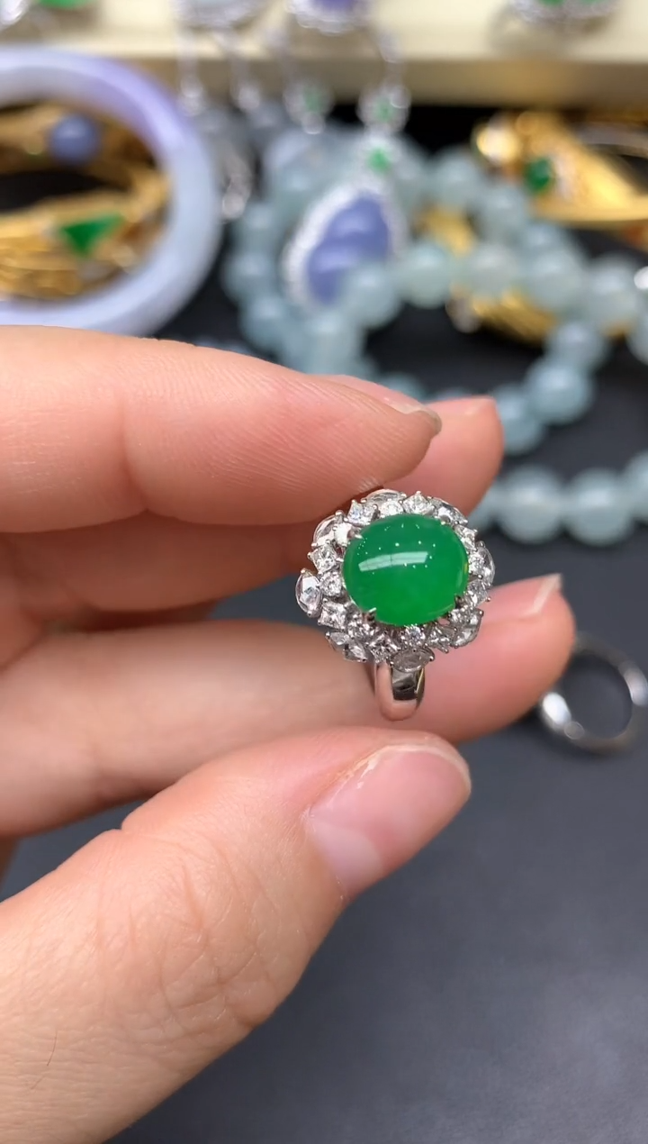 18K金镶嵌戒指翡翠453-雪姐翡翠天天见