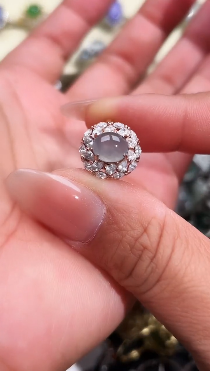 银S925镶嵌戒指翡翠缅甸天然A货翡翠S925银镶嵌