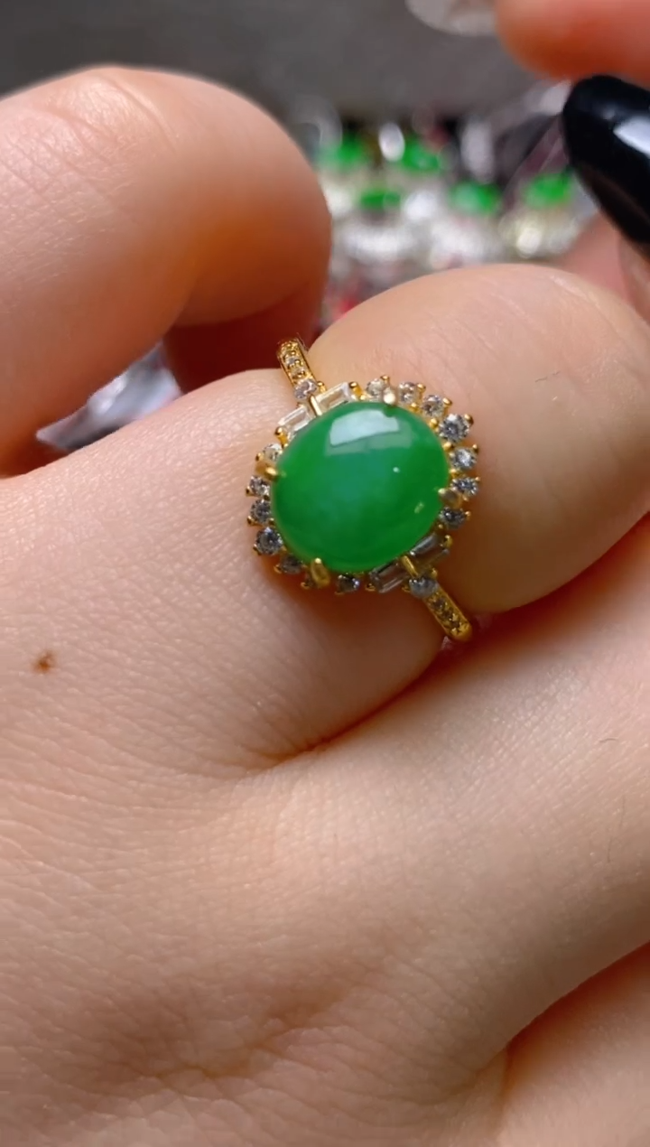 银S925镶嵌戒指翡翠百内无证书