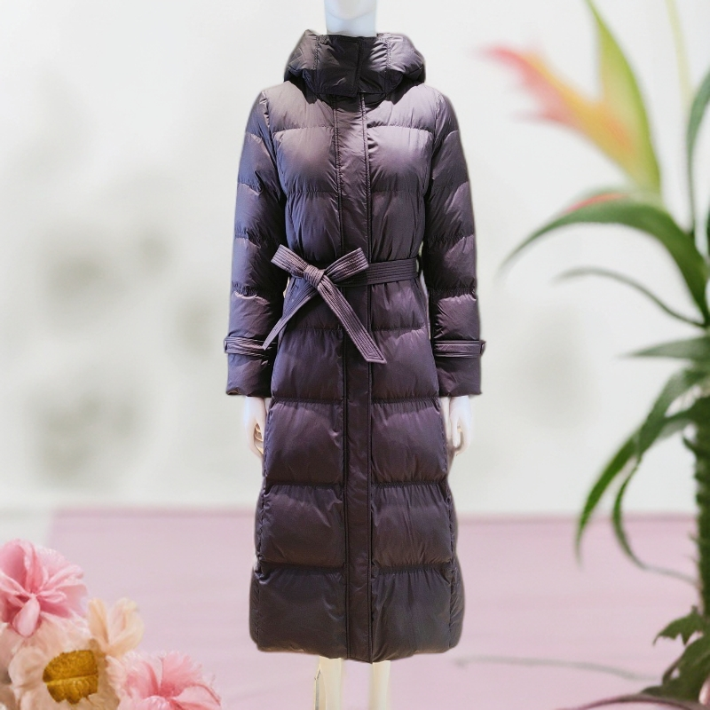 女款羽绒服2281时尚收腰修身立领连帽加厚保暖韩版过膝冬季中长款