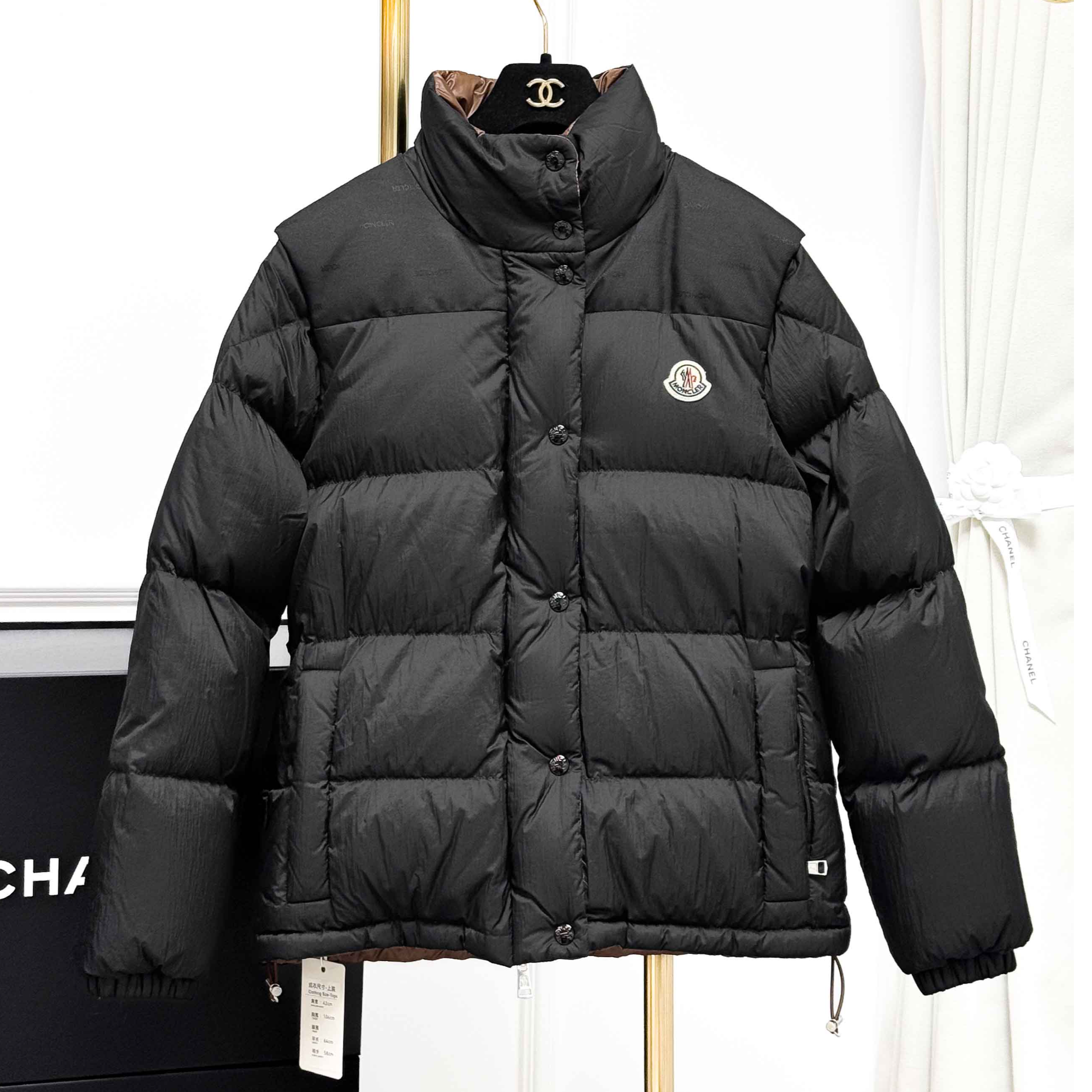 99新 MONCLER 0码 黑色 内拼棕色 长袖 拉链 羽绒服