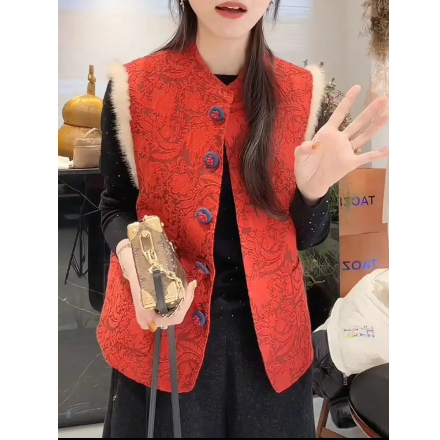 【新年红马甲】水貂毛浮雕刺绣新中式国风马甲女561