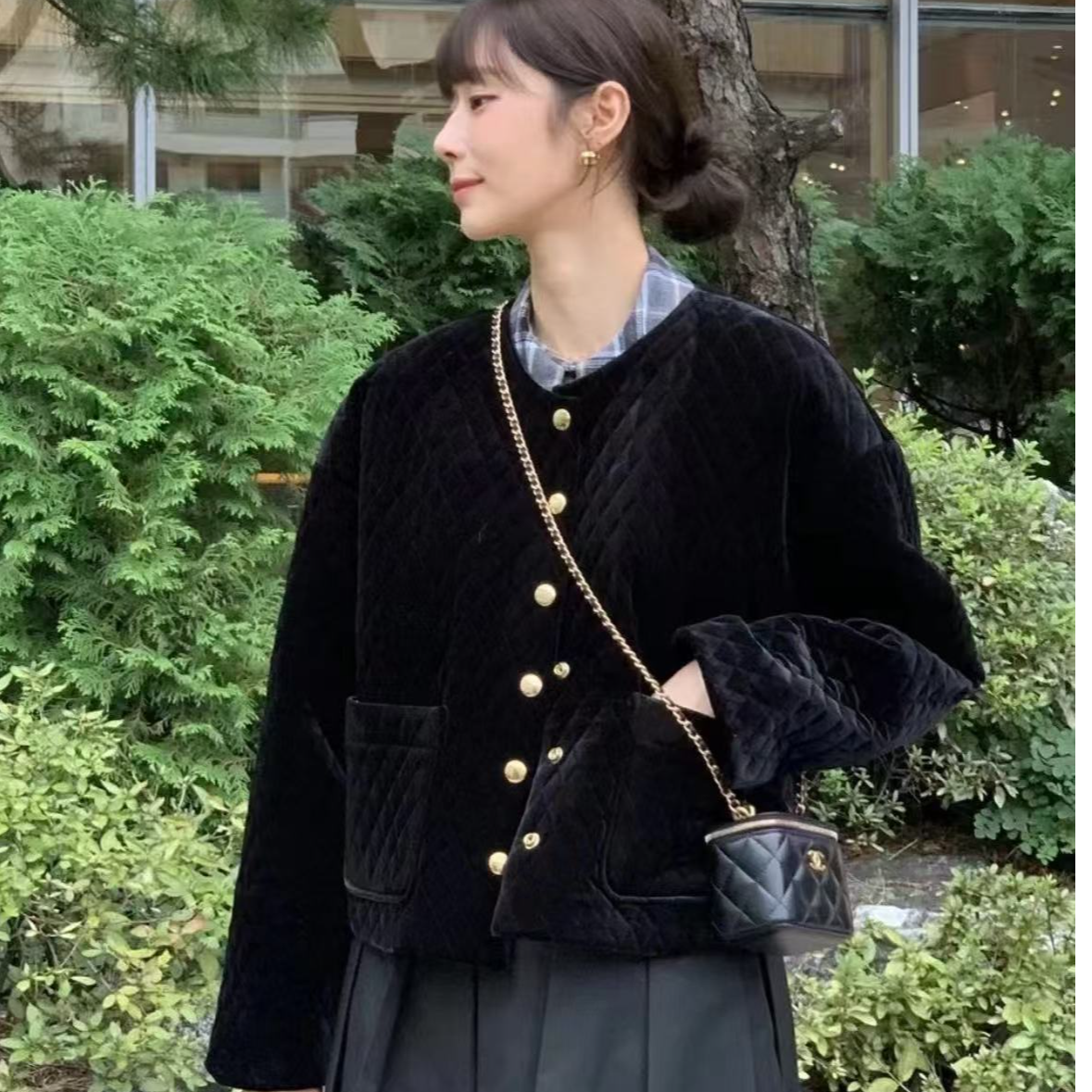 未使用 Celine/思琳 平纹针织绗缝短款外套 黑色/40