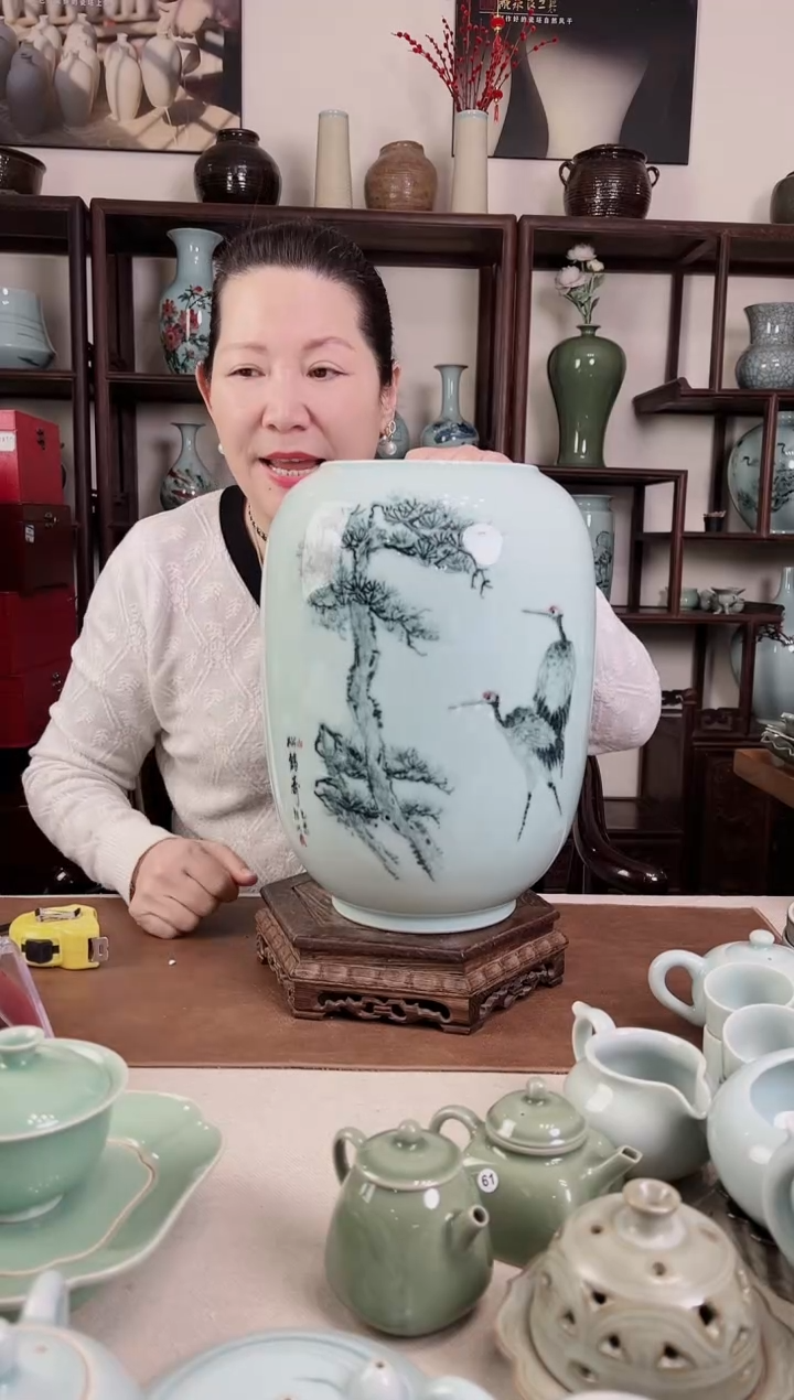 【闪购商品】杯釉中彩 松鹤画 冬瓜瓶B