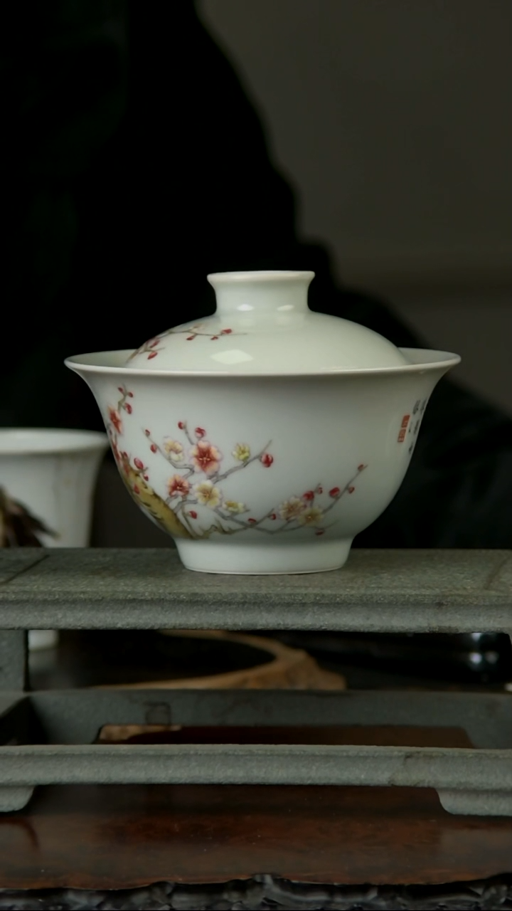 【闪购商品】杯子玩茗堂粉彩撇口盖碗