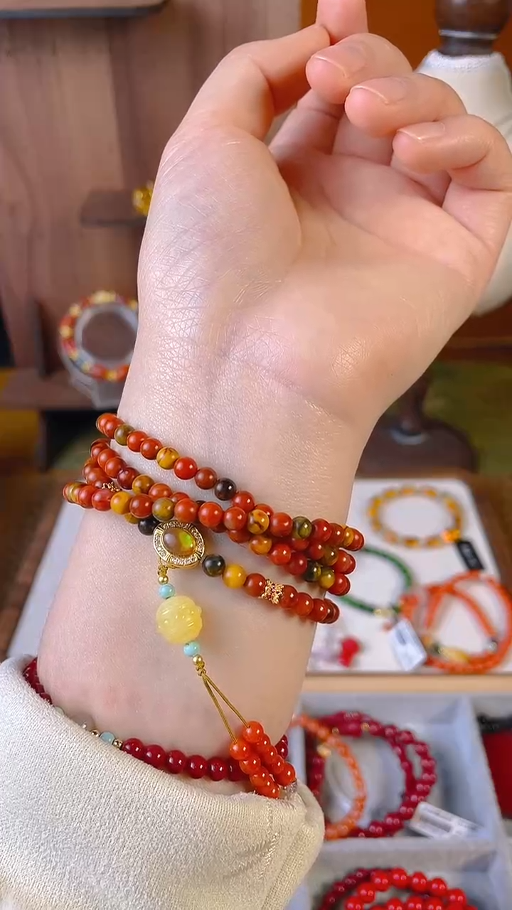 【闪购商品】南红玛瑙项链合金包浆南红4mm多圈项链