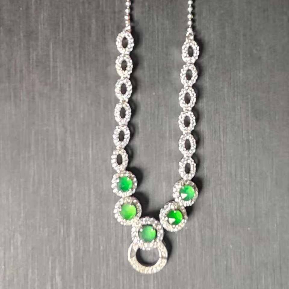 天然A货翡翠银镶蛋面项链1-62080-多样性发货