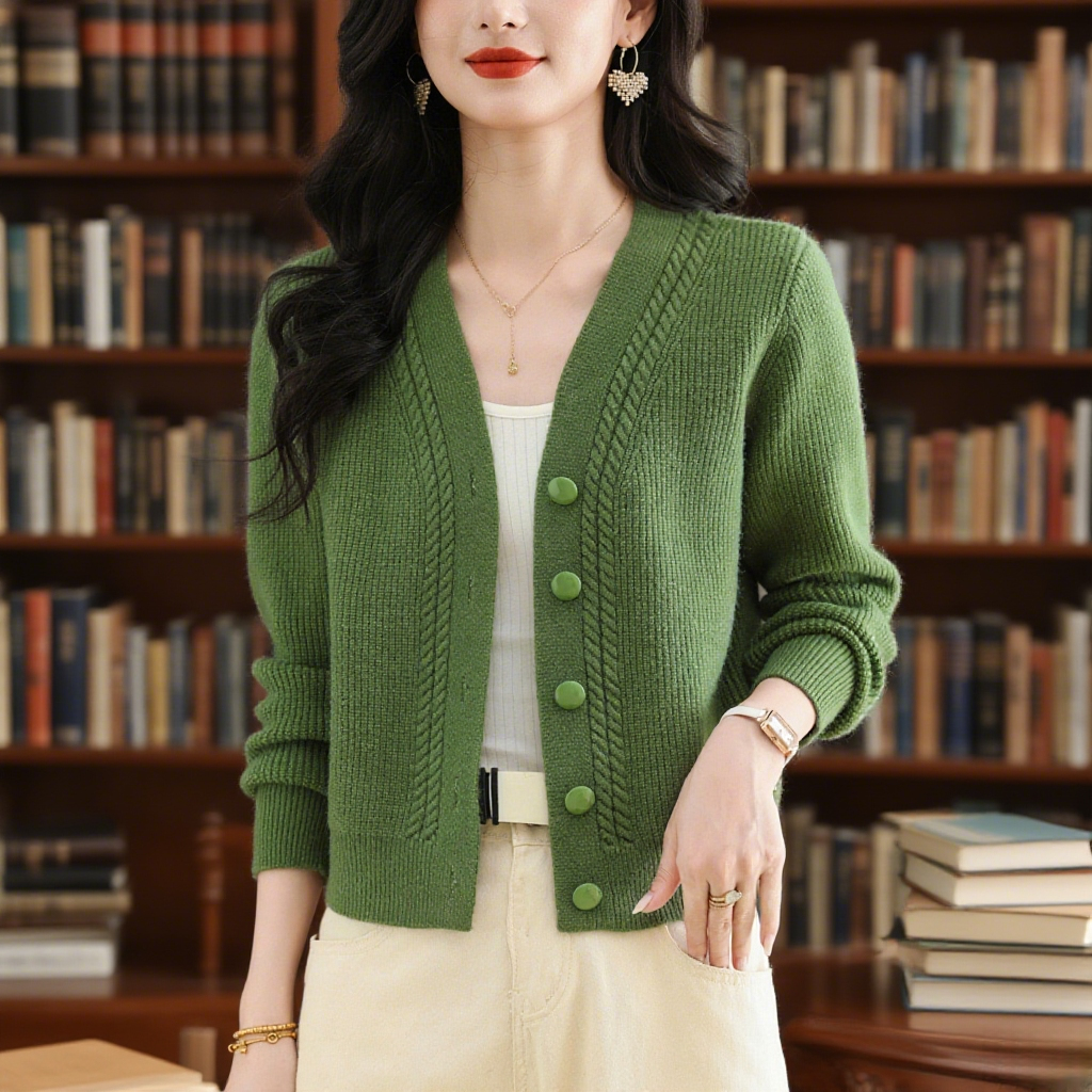 纯100羊毛衫小个子短款开衫针织衫女25新款春秋外搭上衣毛衣外套