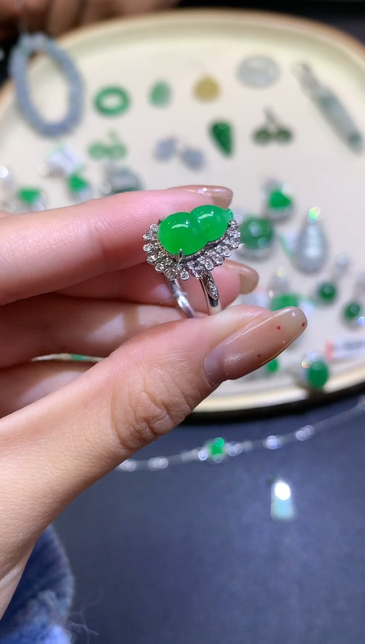 【闪购商品】翡翠戒指18K金镶嵌戒指A456|13800