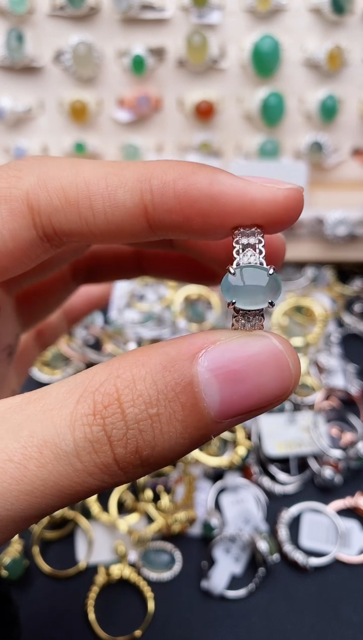【闪购商品】翡翠戒指银S925镶嵌缅甸翡翠