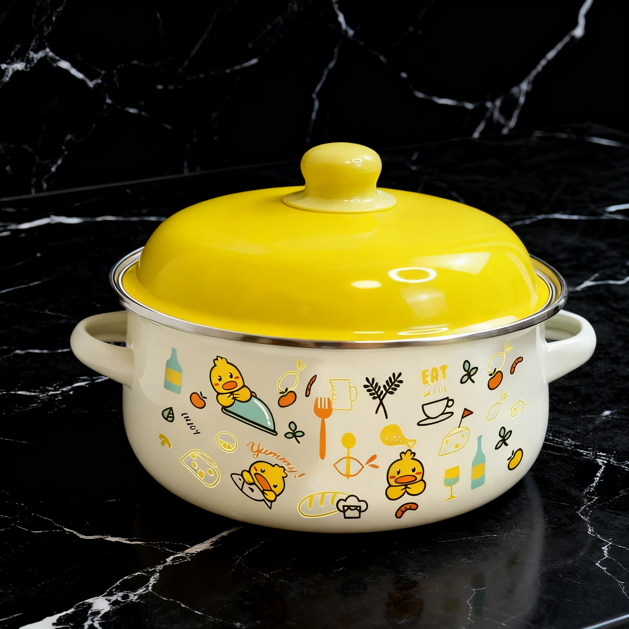 高级珐搪瓷锅琅搪瓷小黄鸭双耳套锅小汤锅可明火电磁炉通用