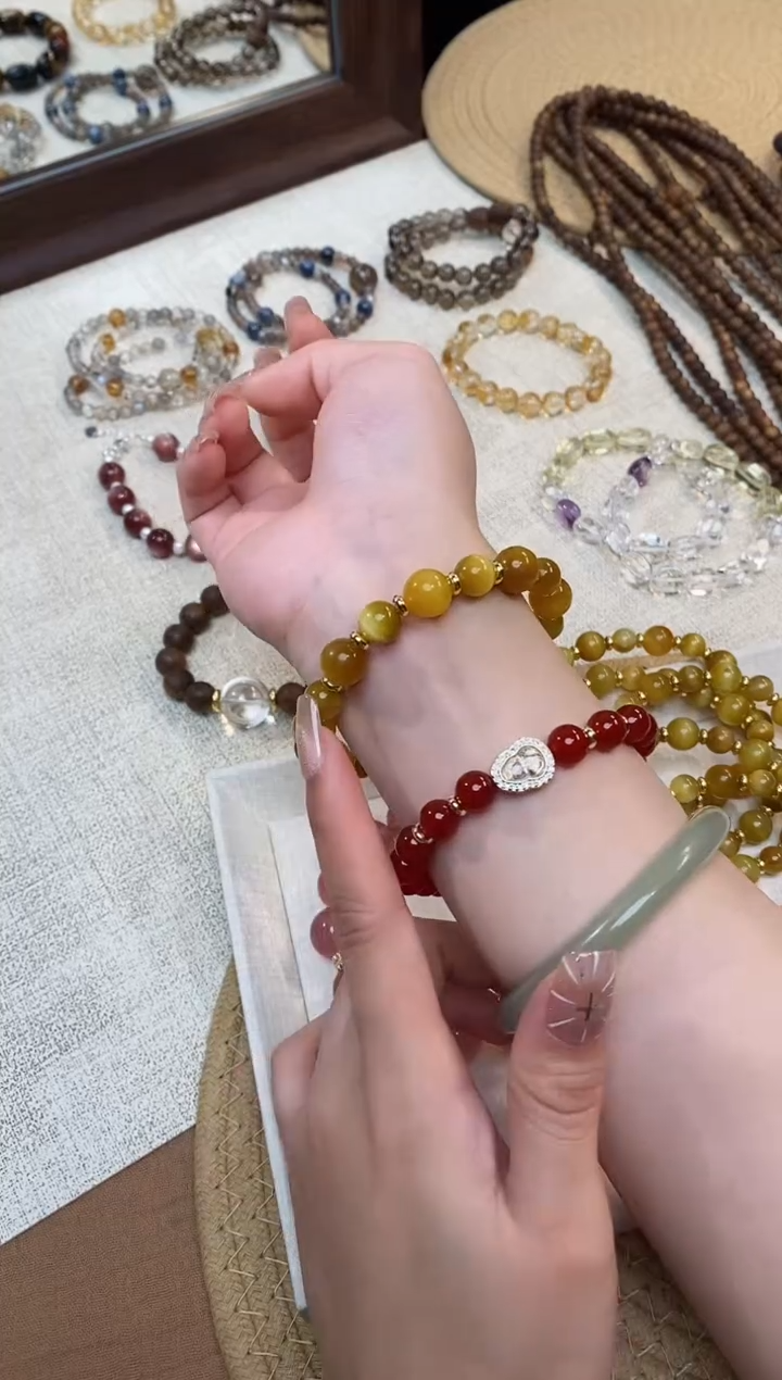 合金手链水晶《奔富》闪电纹金虎眼石设计款手串8-10mm多样性一