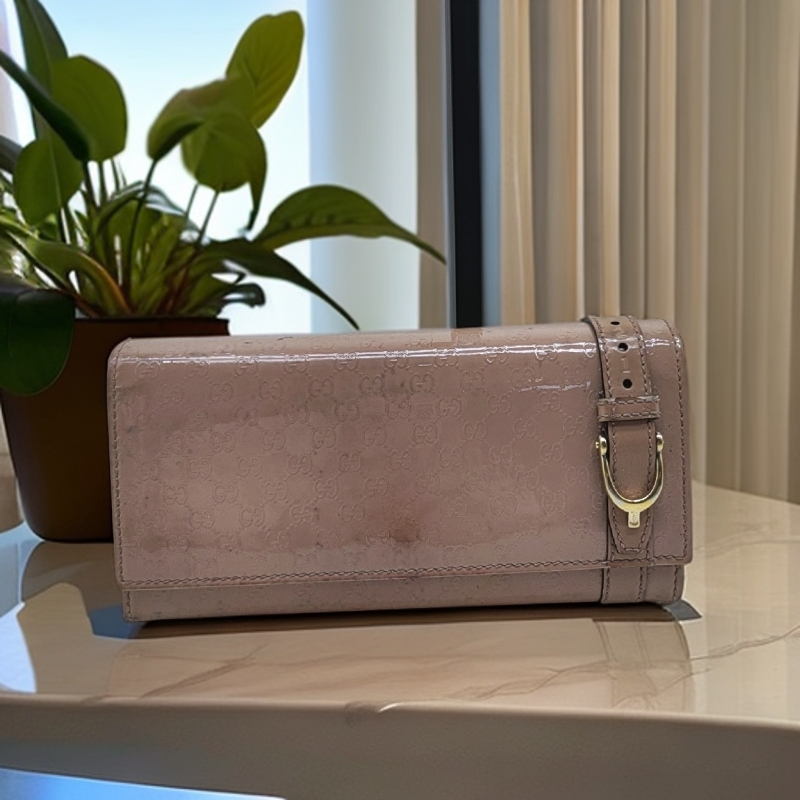 95新 GUCCI/古驰  裸粉色漆皮钱包  1812 7301