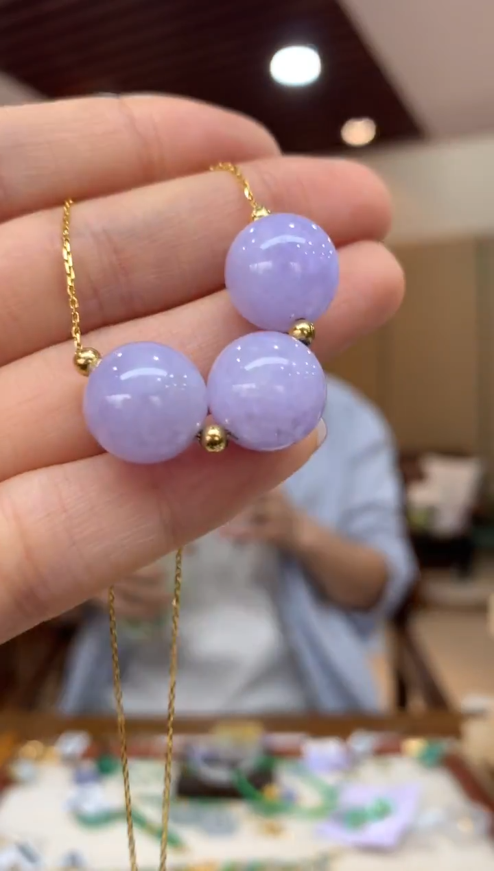 套链18K金镶嵌翡翠圆珠