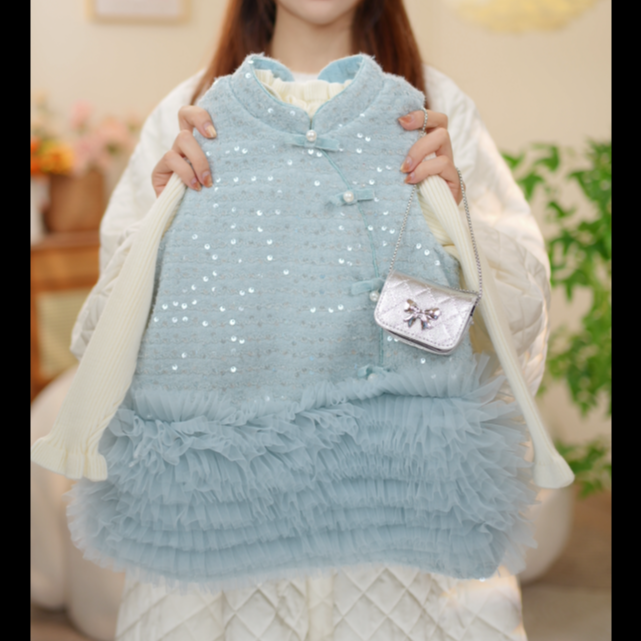 女童时尚精致A字裙大裙摆A字裙加厚洋气复古秋款裙子套装XY2606