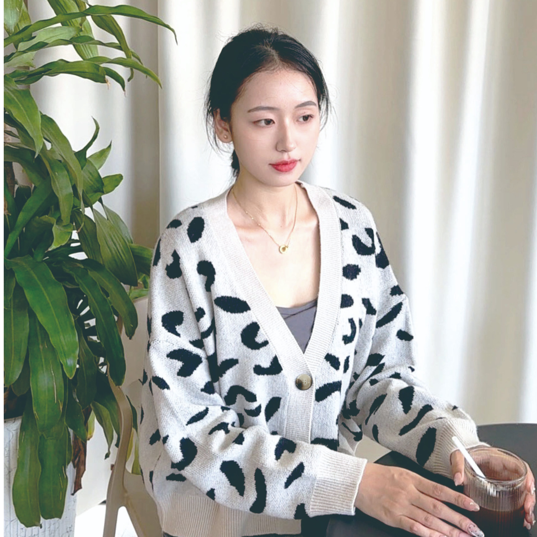 2025女针织开衫外搭外套宽松慵懒风毛衣上衣极简外穿春秋