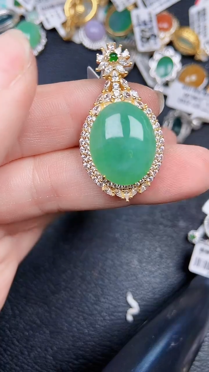 颈饰银S925镶嵌翡翠0081