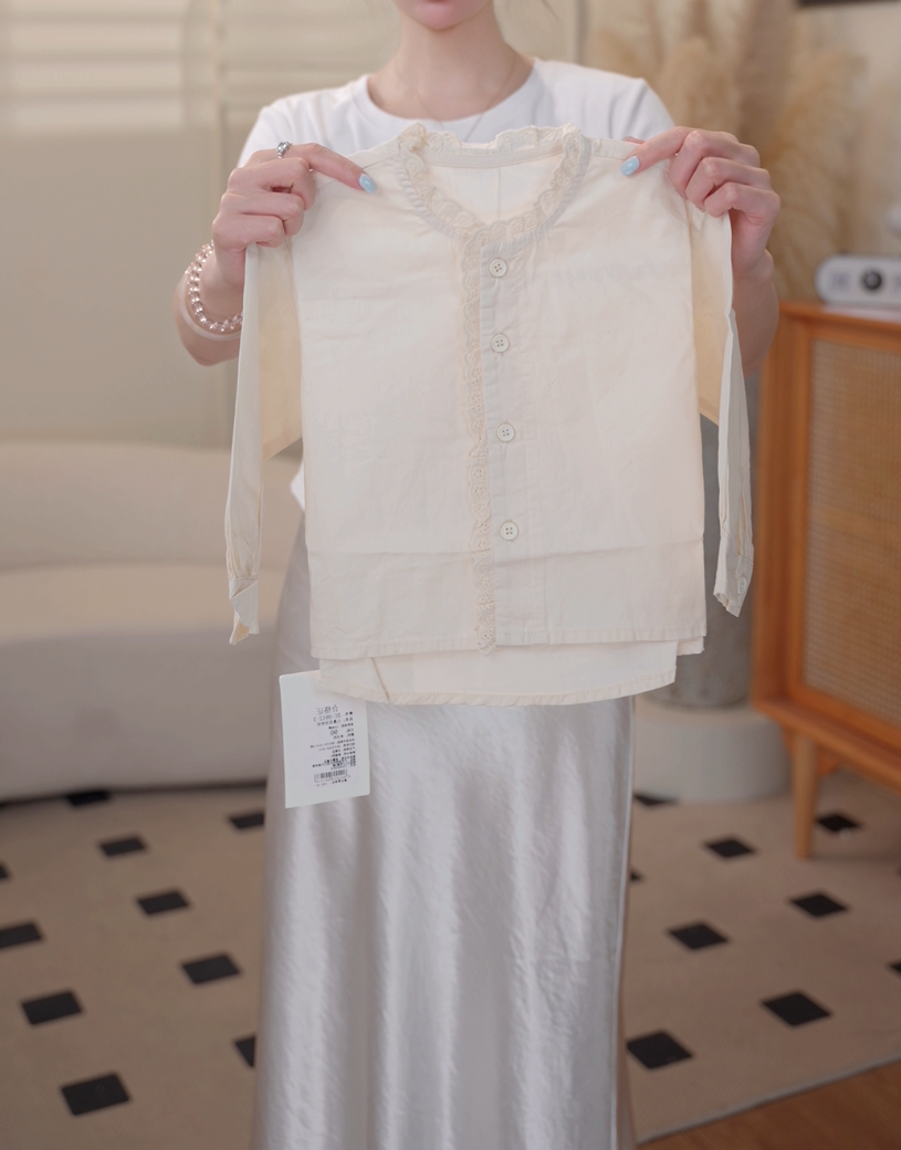 【现货】2025秋季新款女童韩版米白色花边衬衫0912-3