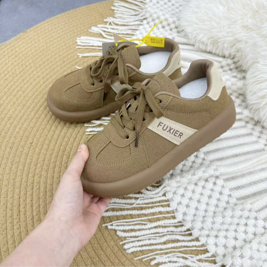 828-2 卡其 松糕厚底勃肯鞋女2025新款复古百搭休闲德训鞋软底鞋