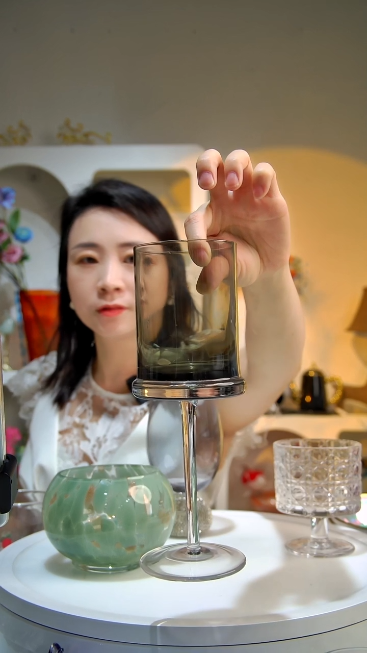 水晶玻璃微瑕1只墨绿直筒酒杯