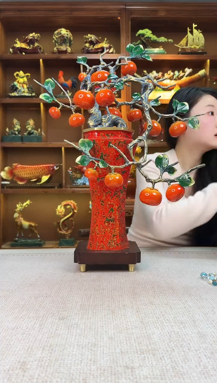 黄铜小***哥大漆柿子树高度56CM   