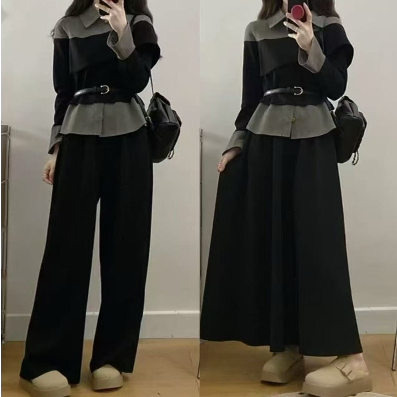 休闲风时尚套装阔腿裤气质秋季宽松网红款3546
