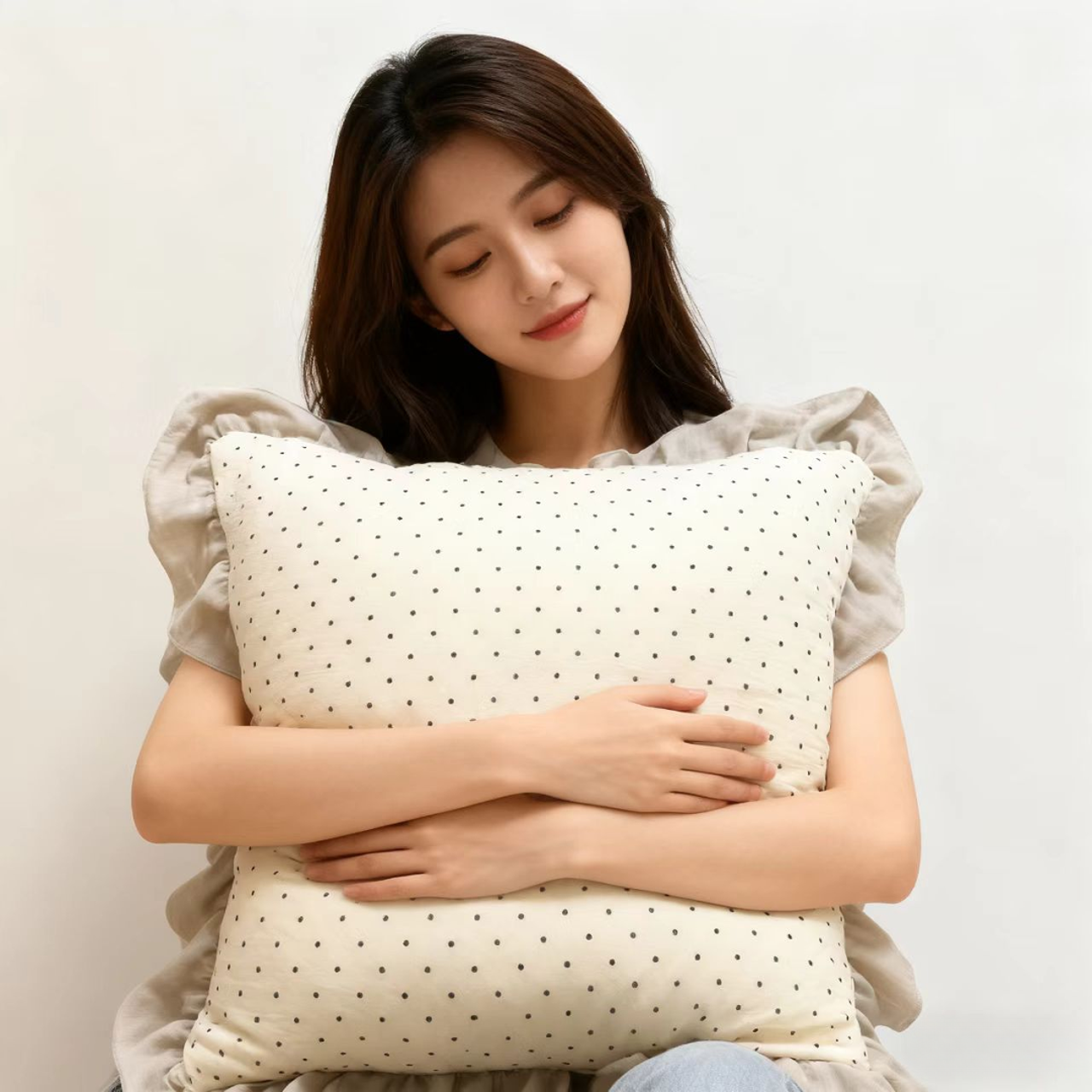 【不含枕芯1个装】月白星点-米白色公主风抱枕套50*50cm