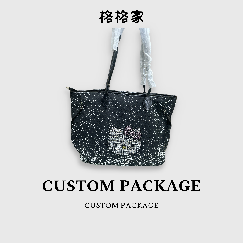 【格格家】时尚百搭新款潮流女包黑色KT满钻托特包1013