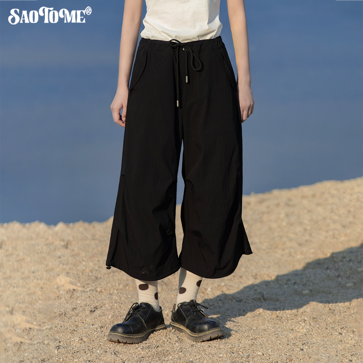 早乙女惠子saotome 日系直筒脚口抽绳打褶速干伞兵七分裤夏2249