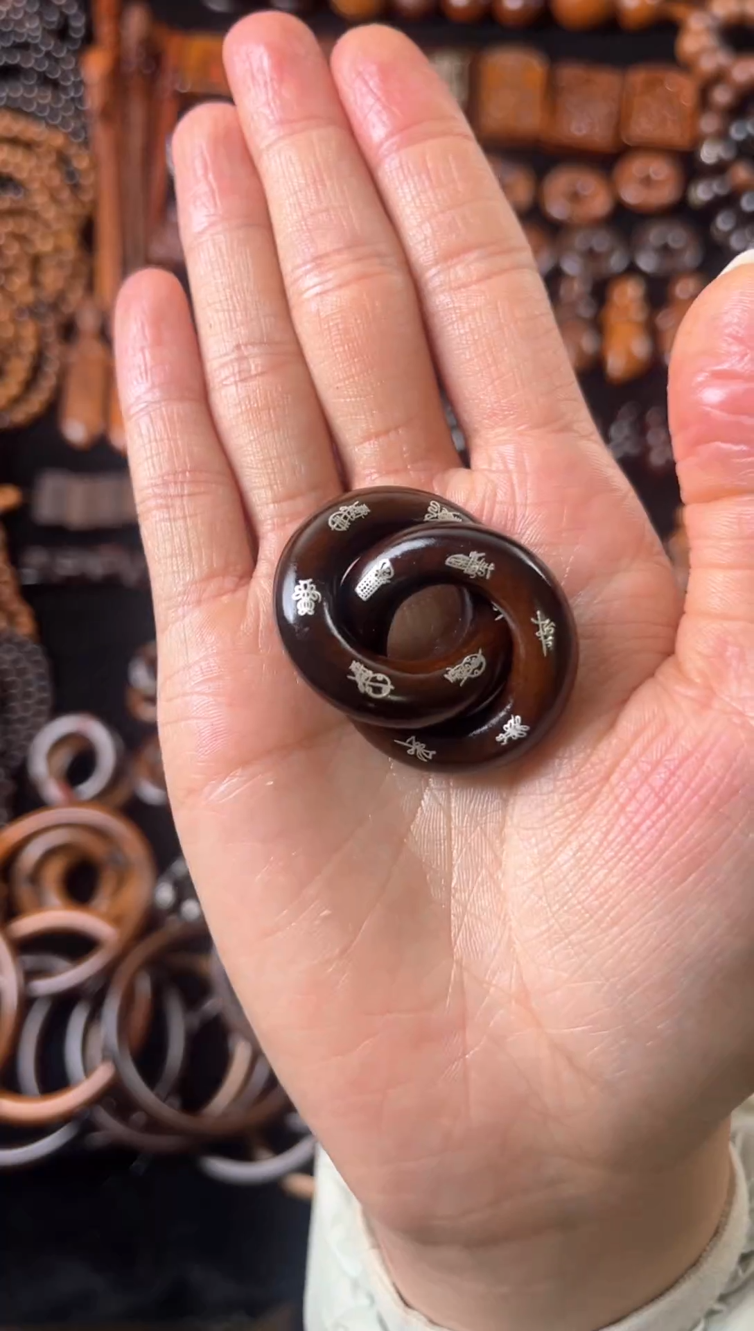 枣木?****ᦗ雷击枣木玉化镶银五雷五路乾坤圈1.5