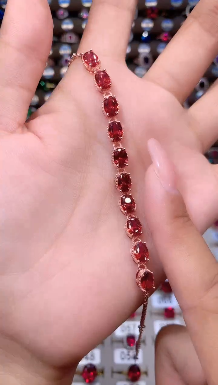 手链银S925镶嵌石榴石玫瑰金