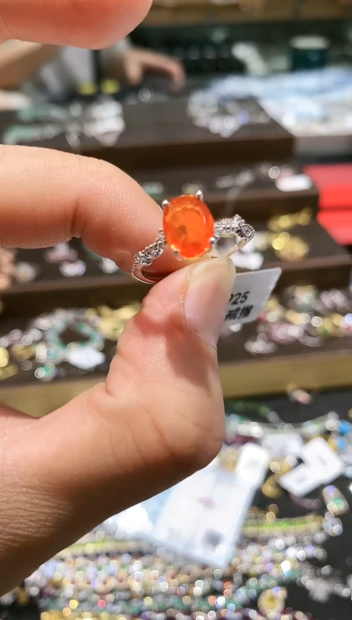 【闪购商品】欧泊戒指银S925镀金镶嵌戒指