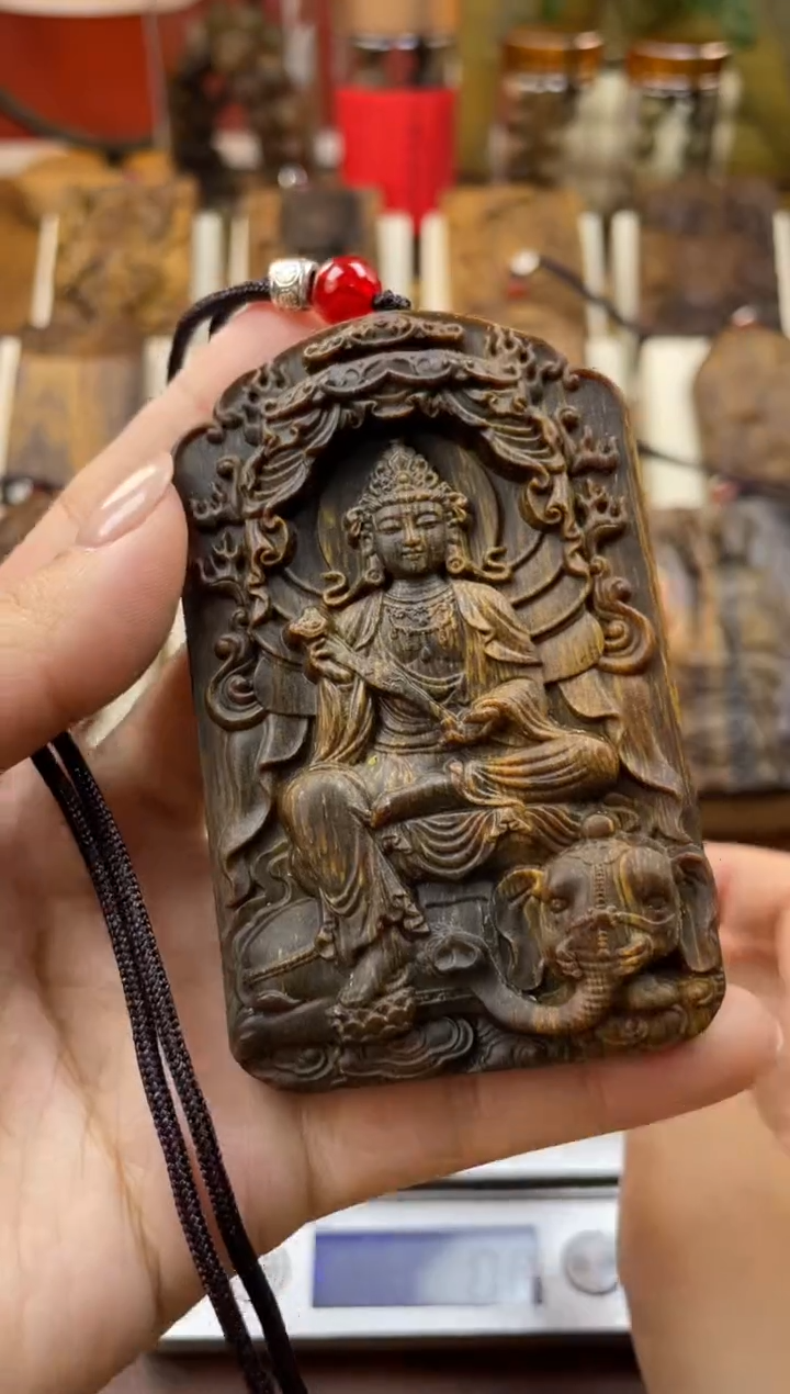 木木雕款芽庄 十二生肖 守护   普贤菩萨8cm 送养香瓶